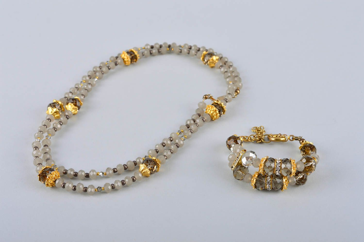 Handmade crystal beaded necklace and bracelet unique designer jewelry present photo 5