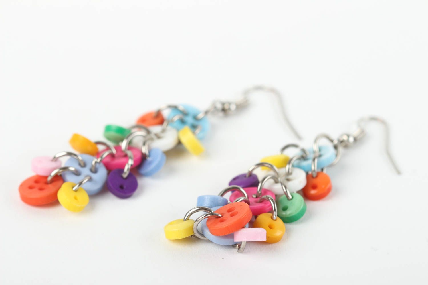 Boucles d'oreilles boutons Bijou fait main multicolores pendantes Idée cadeau photo 3