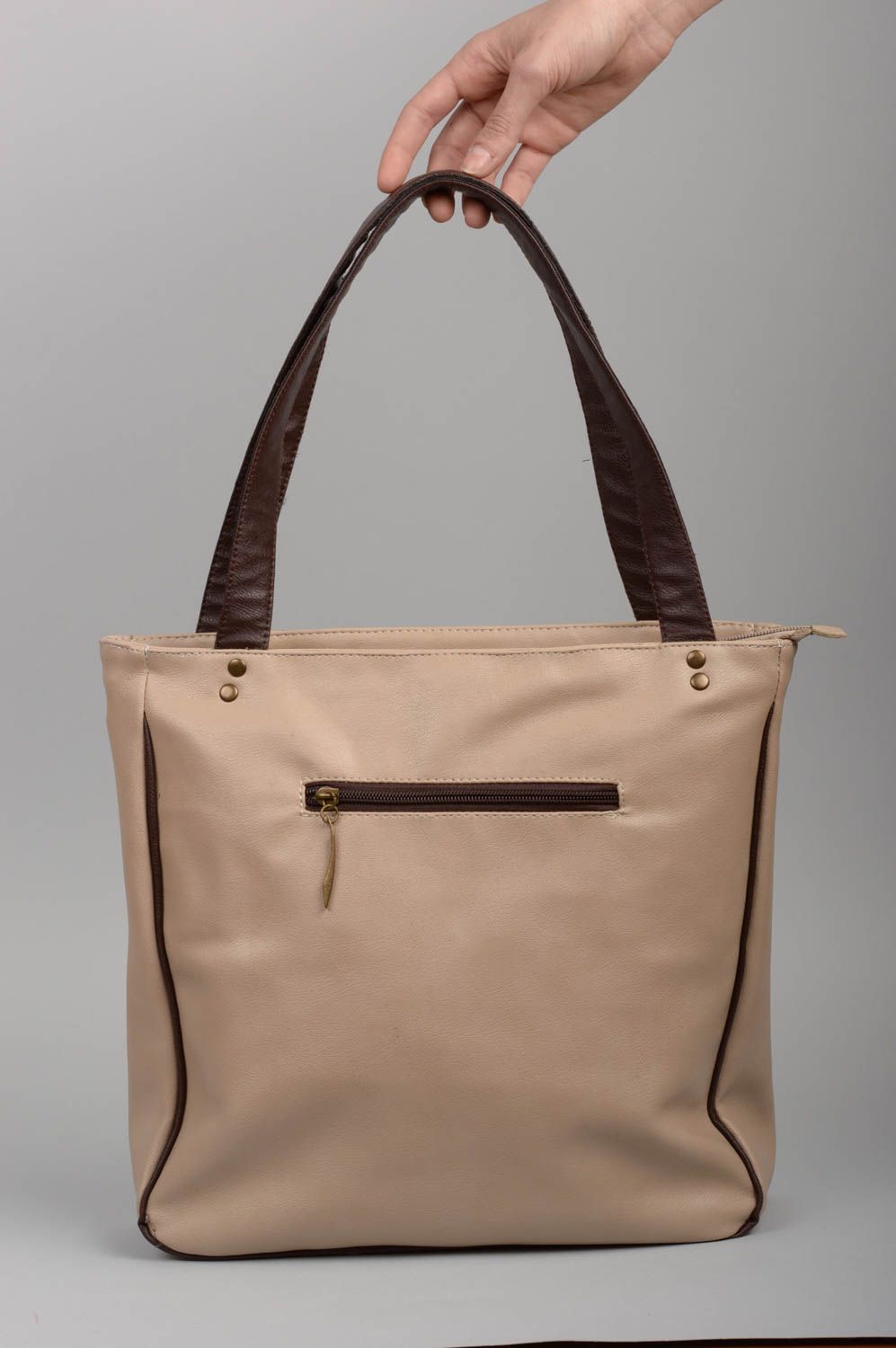 Handmade beige bag unusual female bag designer bag made of leatherette photo 2