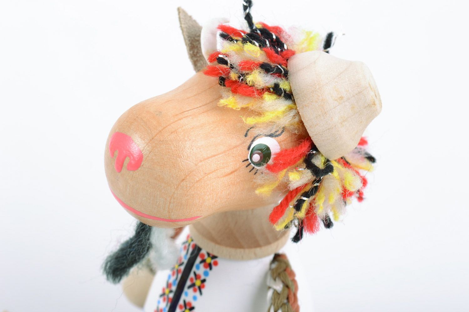Handmade painted eco friendly wooden toy goat in ethnic costume for kids photo 3