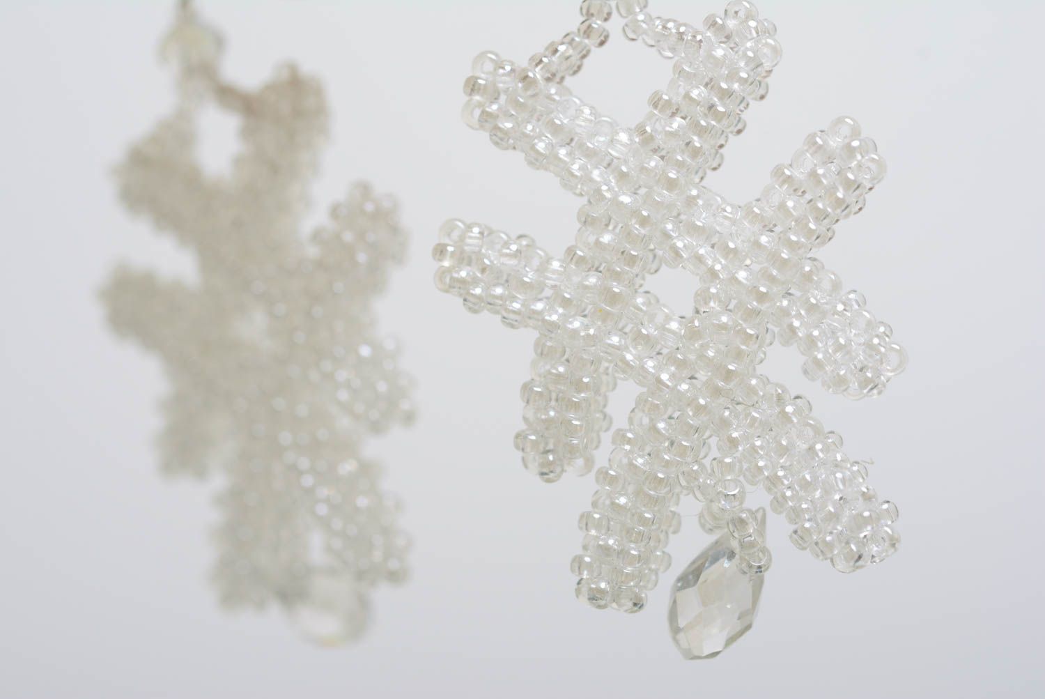 Handmade festive designer light white beaded dangling earrings Snow Queen  photo 4