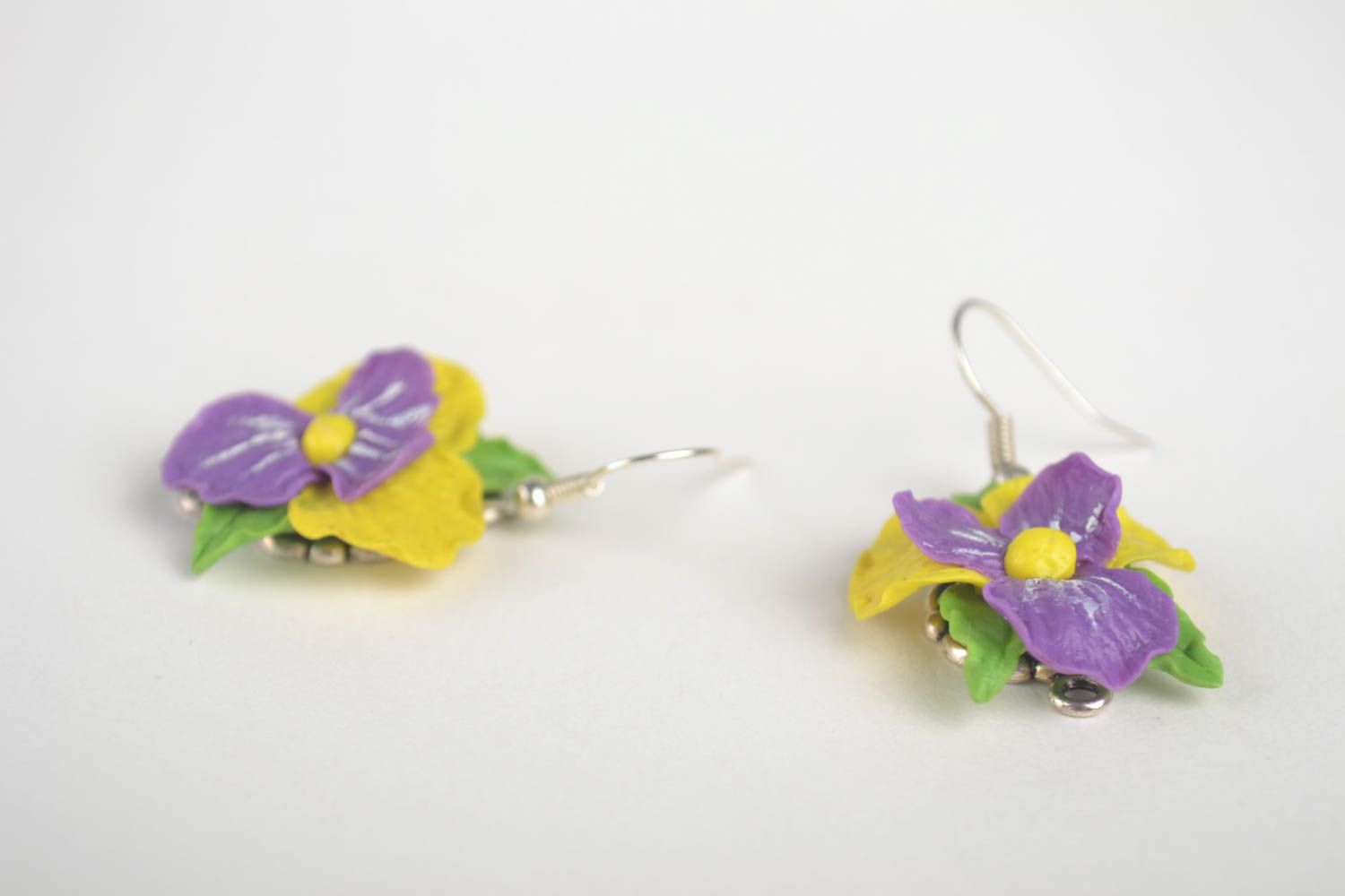 Handmade violette Blumen Ohrringe Designer Schmuck Accessoires für Frauen foto 3