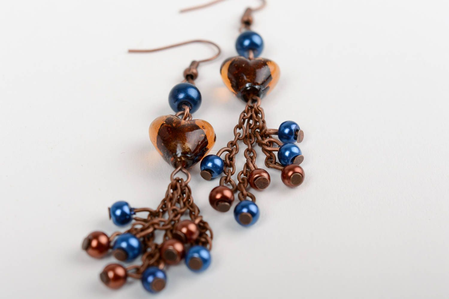 Handmade earrings with Venetian glass beads and ceramics pearls on metal chains photo 2