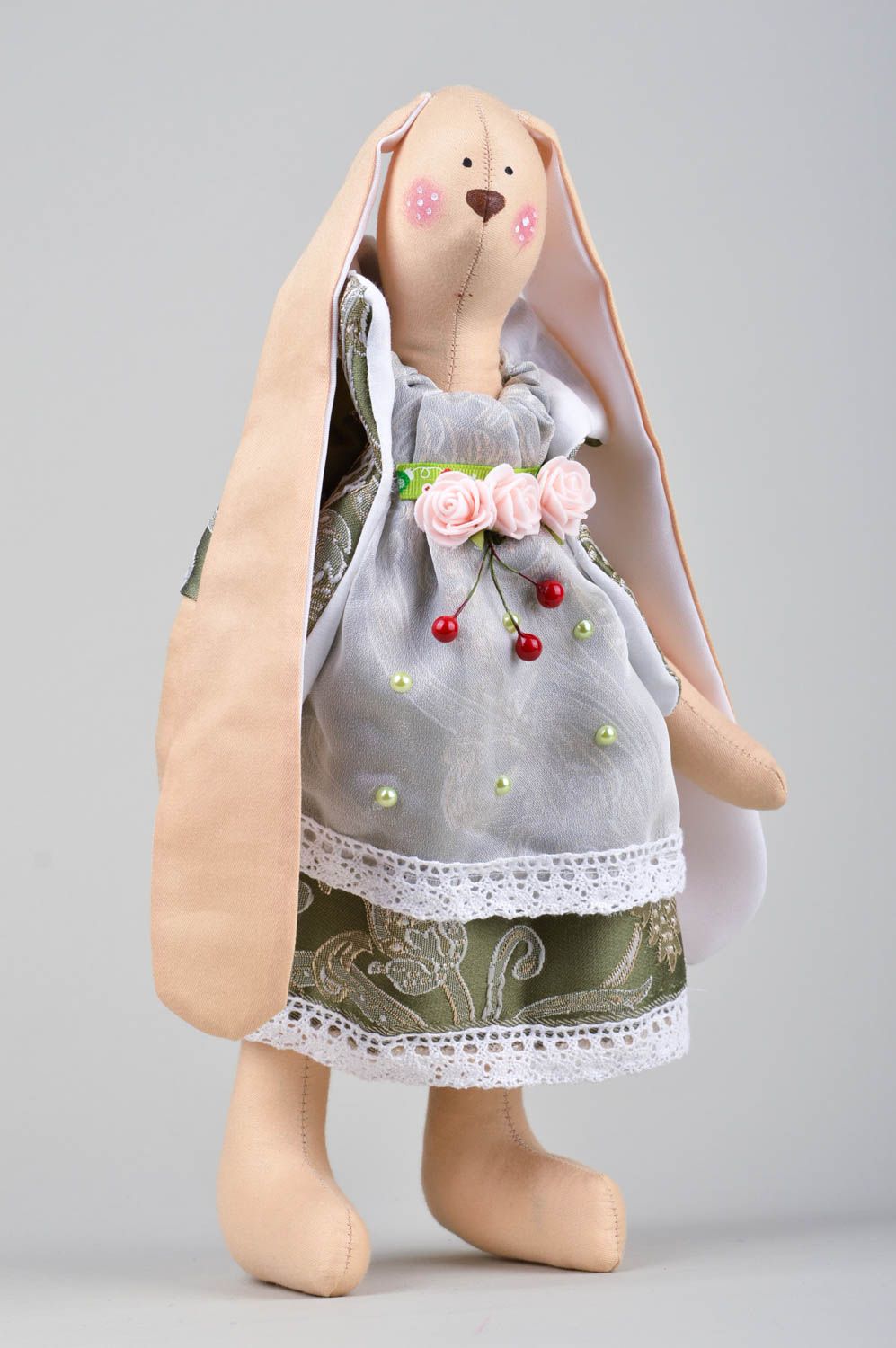 Игрушка заяц хенд мейд авторская игрушка стильный подарок из ткани с росписью фото 1