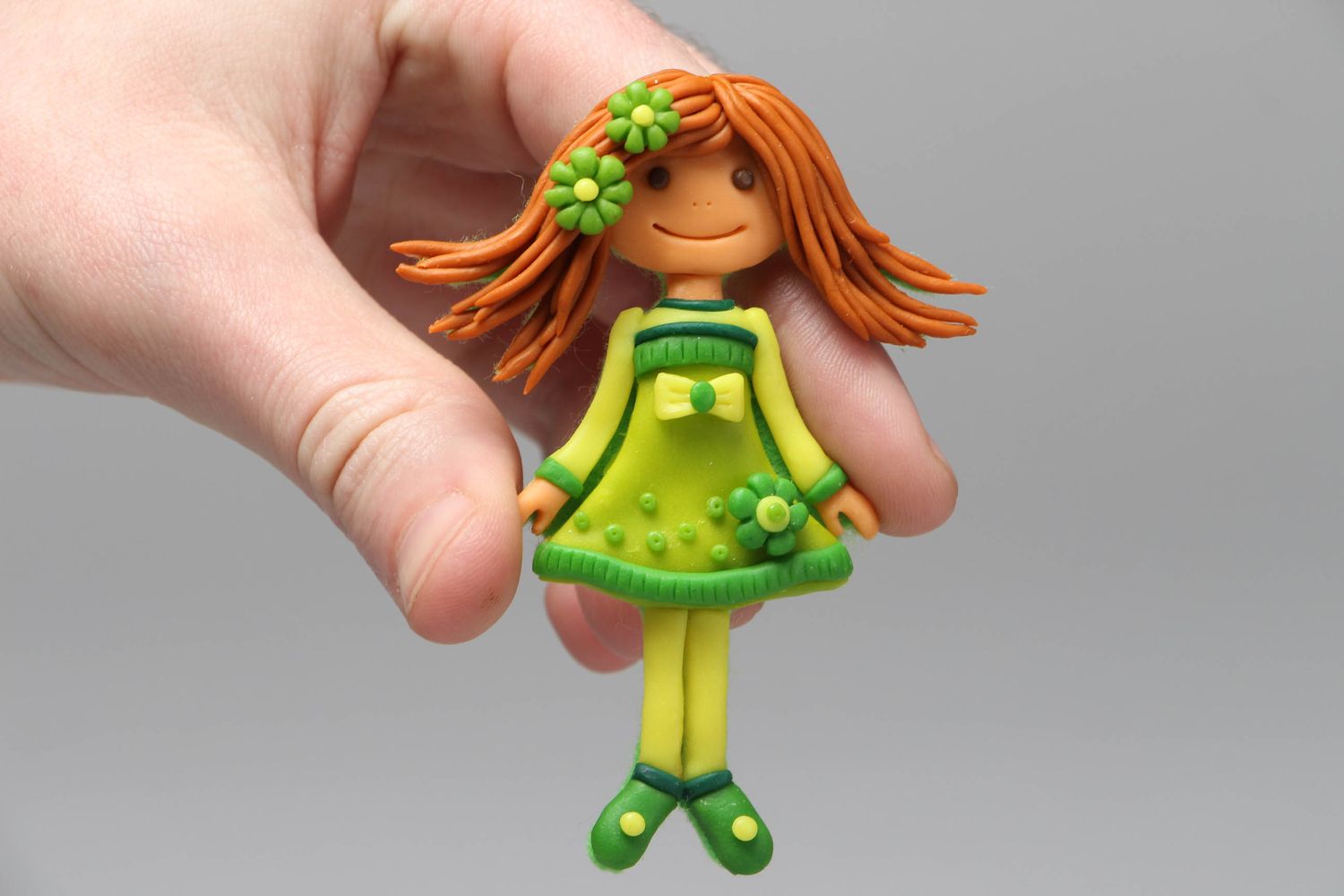 Polymer clay brooch in the shape of doll Liana photo 4