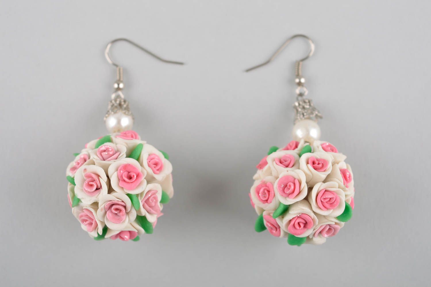 Unusual handmade dangle earrings flower earrings cold porcelain ideas gift ideas photo 3