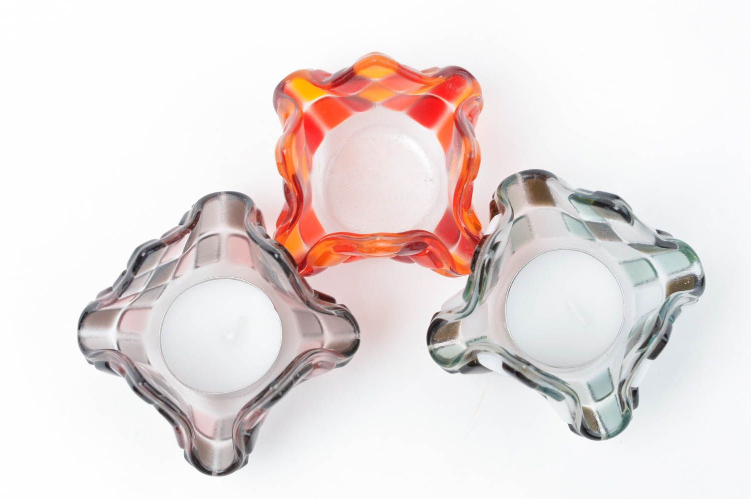 Handmade Teelichthalter aus Glas Kerzenständer aus Glas Haus Dekor 3 St schön foto 4