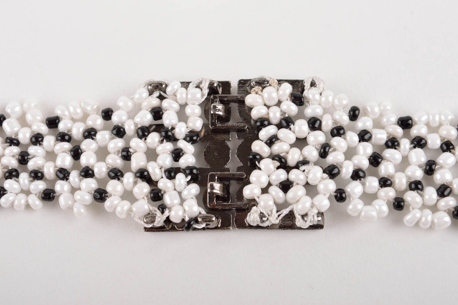 Cintura da donna in perline fatta a mano cinghia di moda bella bianco con nero foto 4