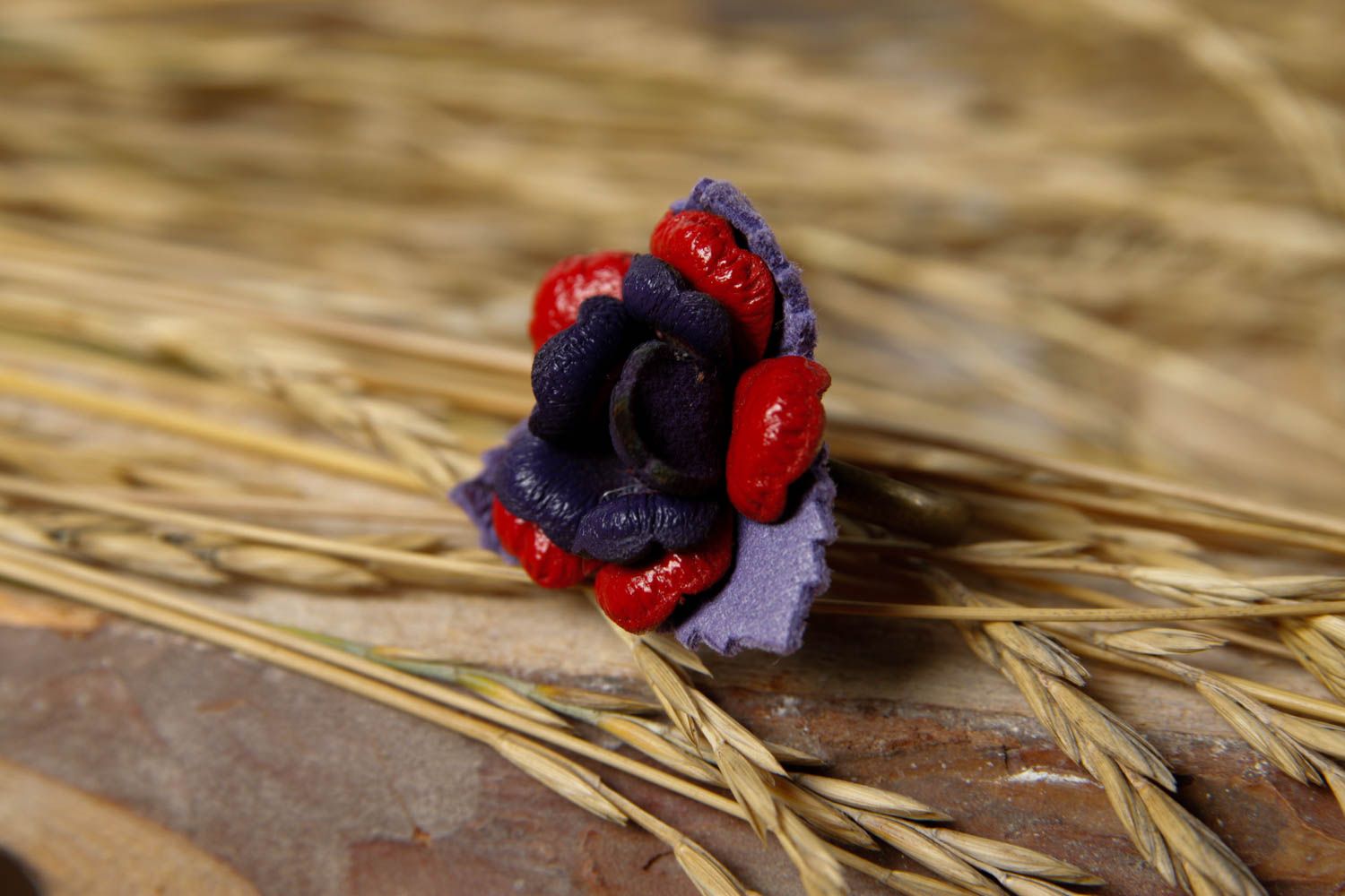 Bague fleur cuir naturel Bijou fait main taille réglable Cadeau pour femme photo 1