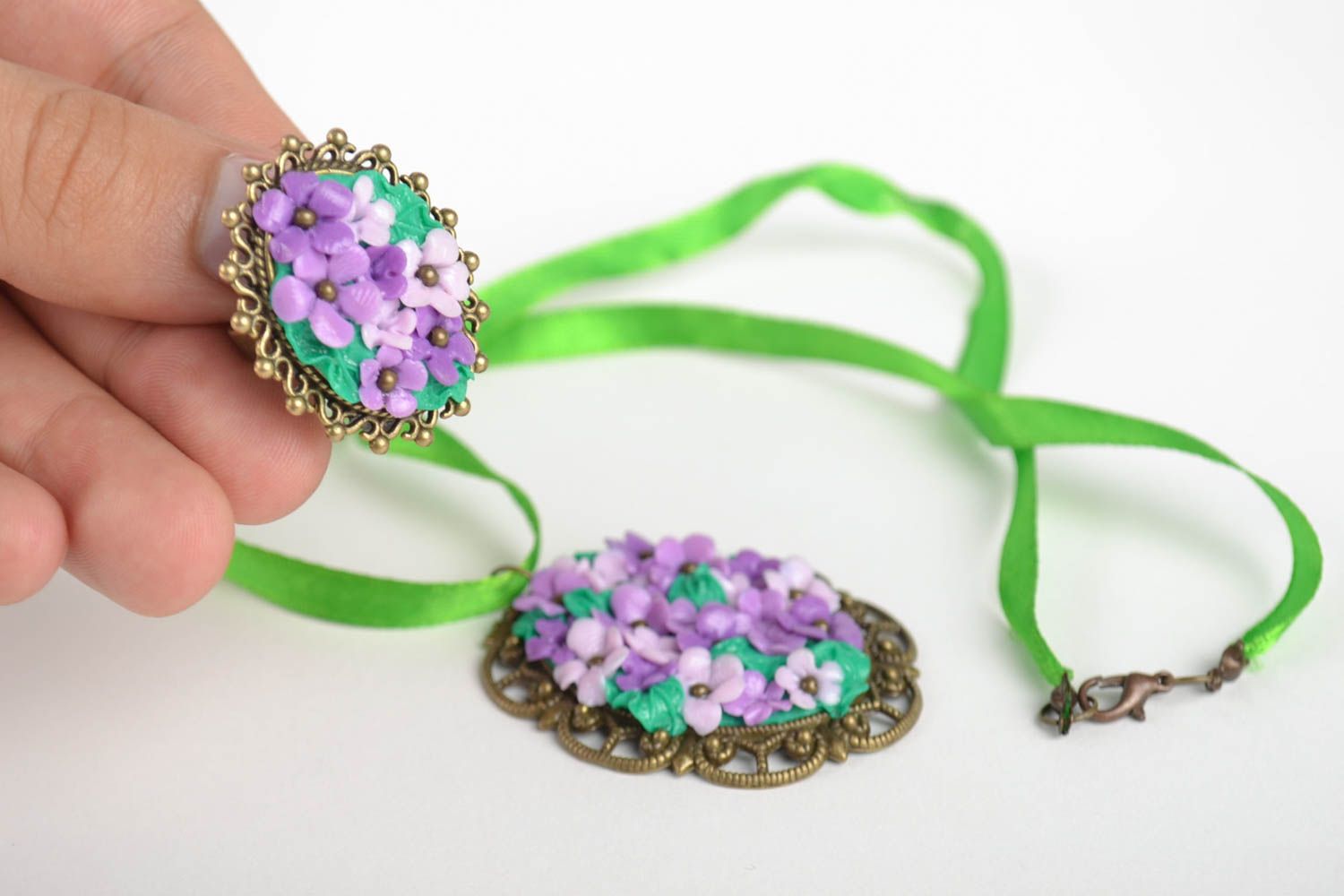Handmade jewelry flower jewelry plastic necklace seal ring jewelry set  photo 5