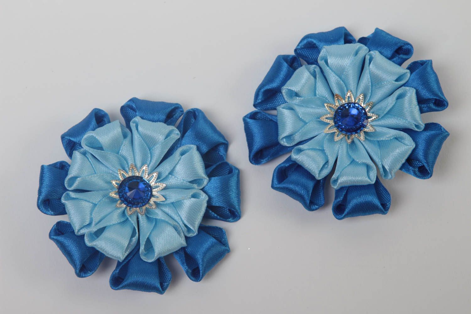 Set of 2 hair clips handmade flower accessories kanzashi flowers hair jewelry photo 2