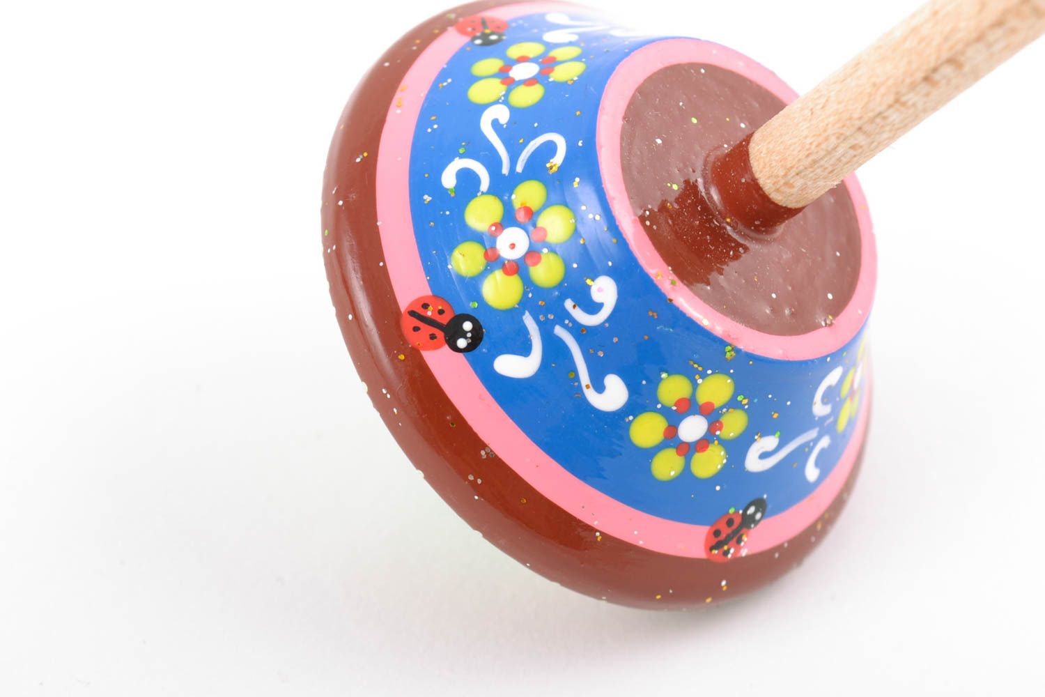 Handmade designer wooden spinning top painted with eco dyes children's toy photo 5