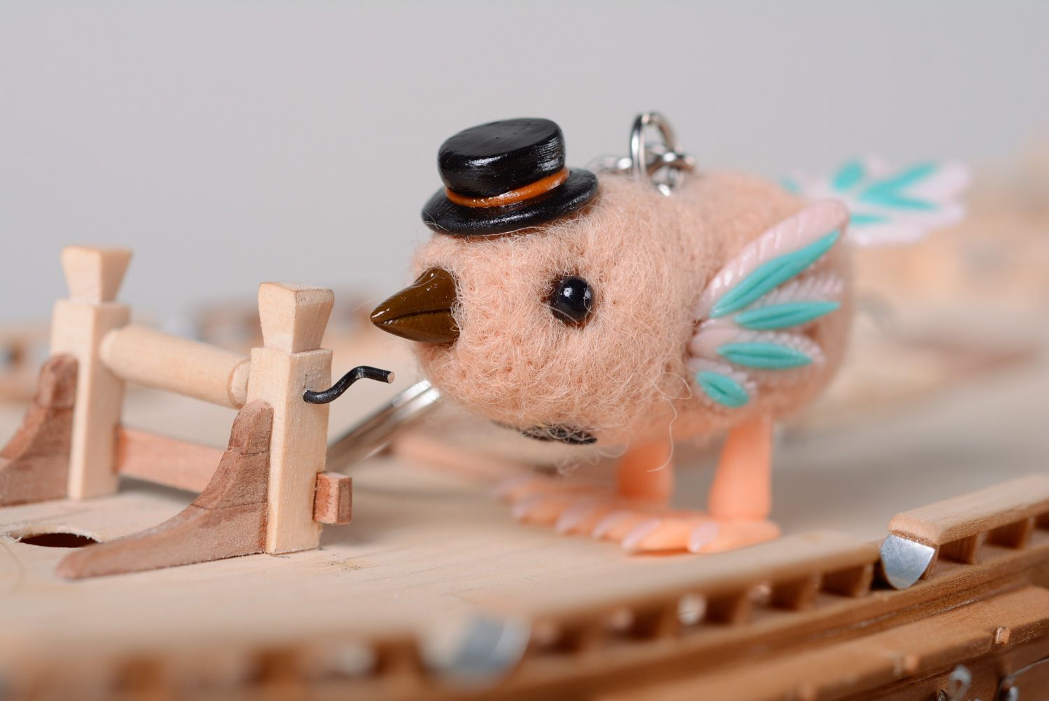 Nice keychain toy made of wool and polymer clay Bird photo 1