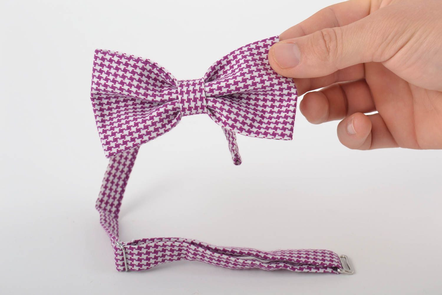 Beautiful handmade designer elegant fabric bow tie with motley coloring photo 4