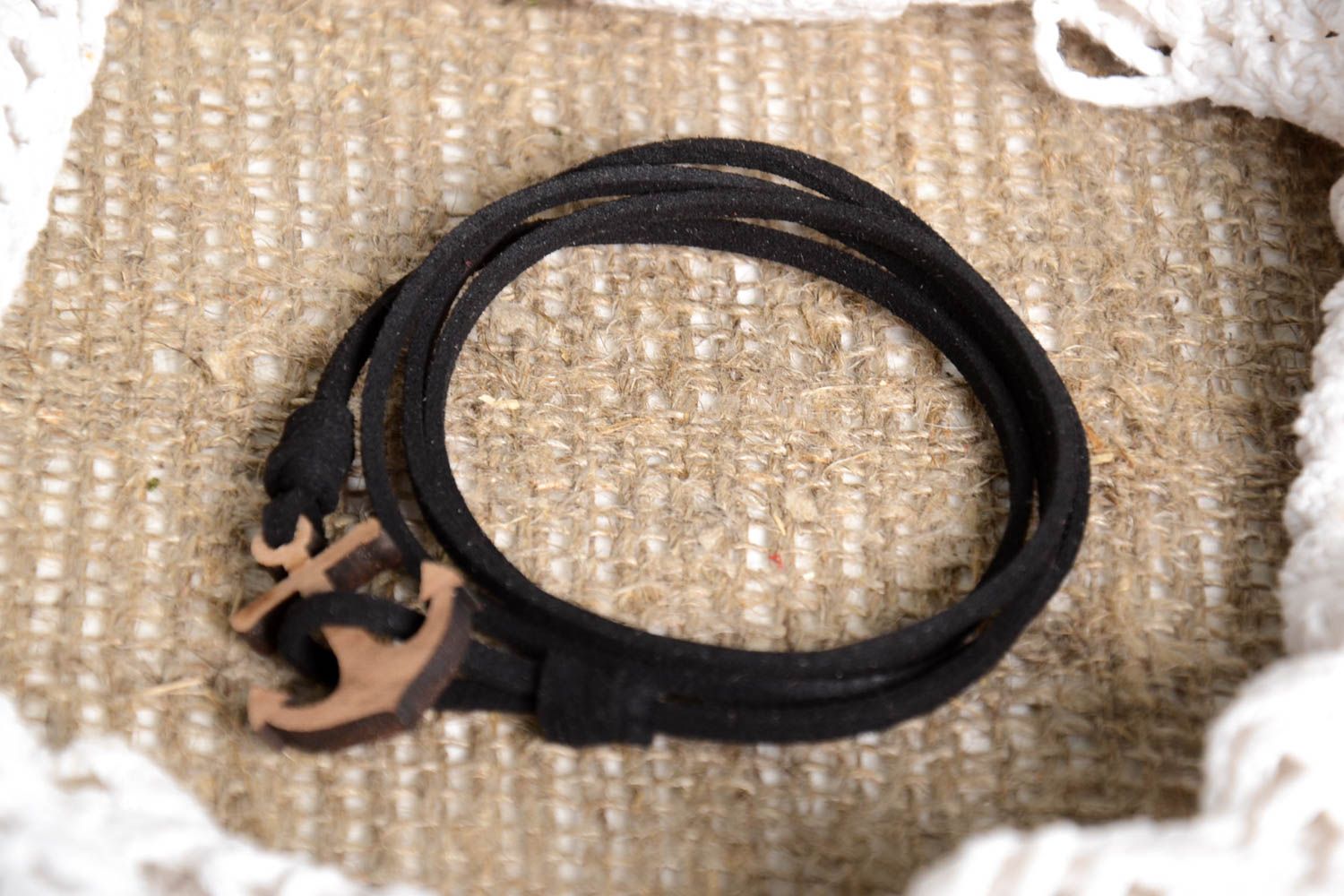 Handmade black cute bracelet unusual fashionable bracelet suede wrist jewelry photo 1