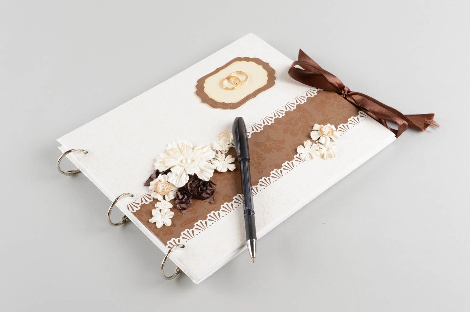 White and brown designer decorative scrapbook handmade wedding well wishes book photo 3
