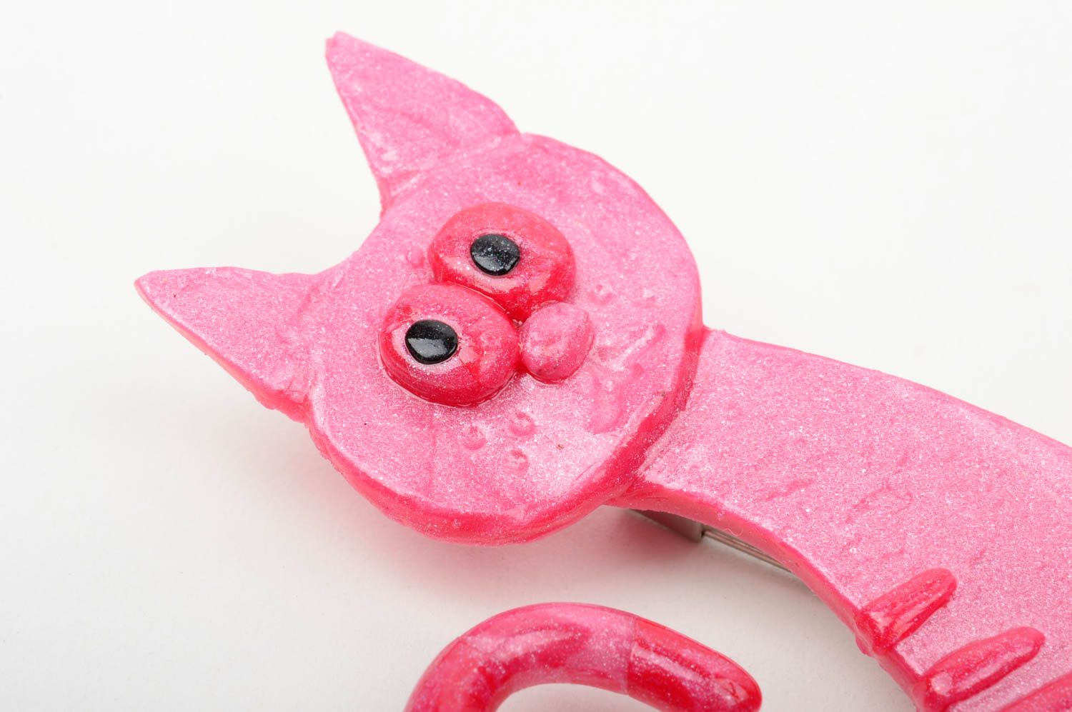 Украшение ручной работы розовая брошь из полимерной глины необычный подарок кот фото 5