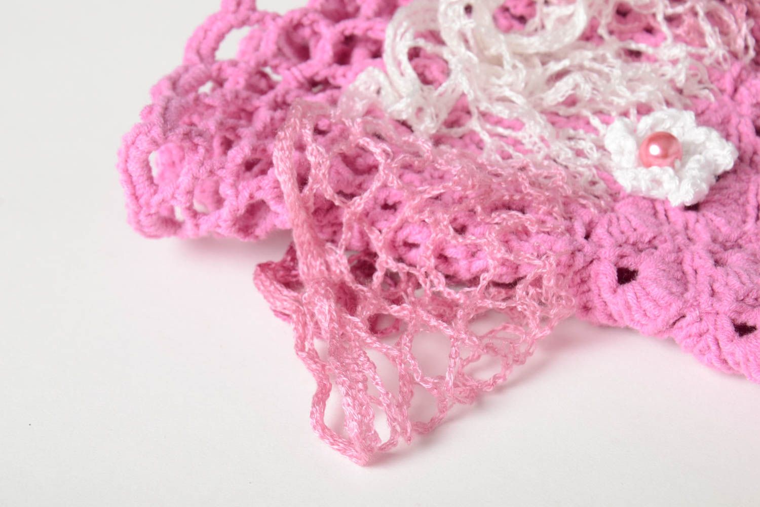Jupe fille fait main Jupe tricot au crochet design rose blanc Vêtement fille photo 2