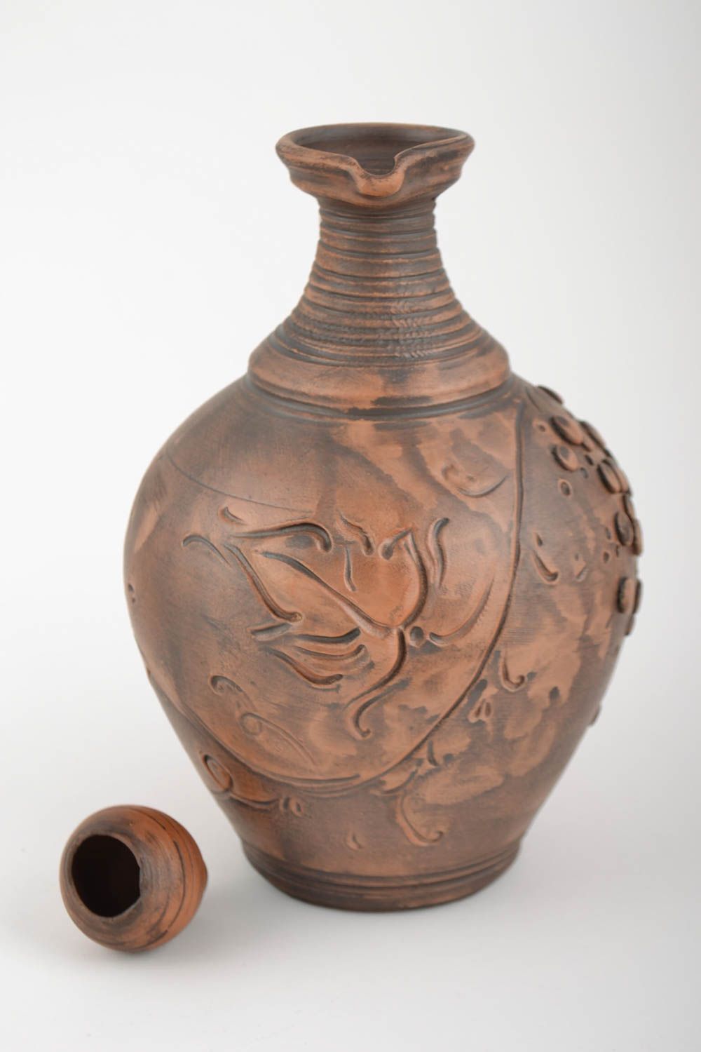 Keramik Krug aus Ton mit Muster mit Griff schön braun handmade für Küche Dekor foto 5