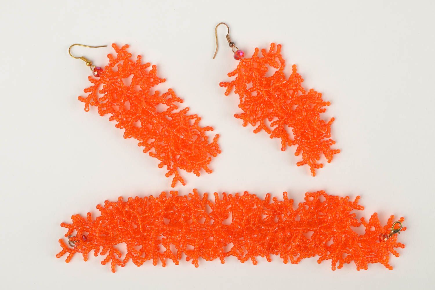 Комплект украшений ручной работы модная бижутерия украшения из бисера оранжевые фото 3