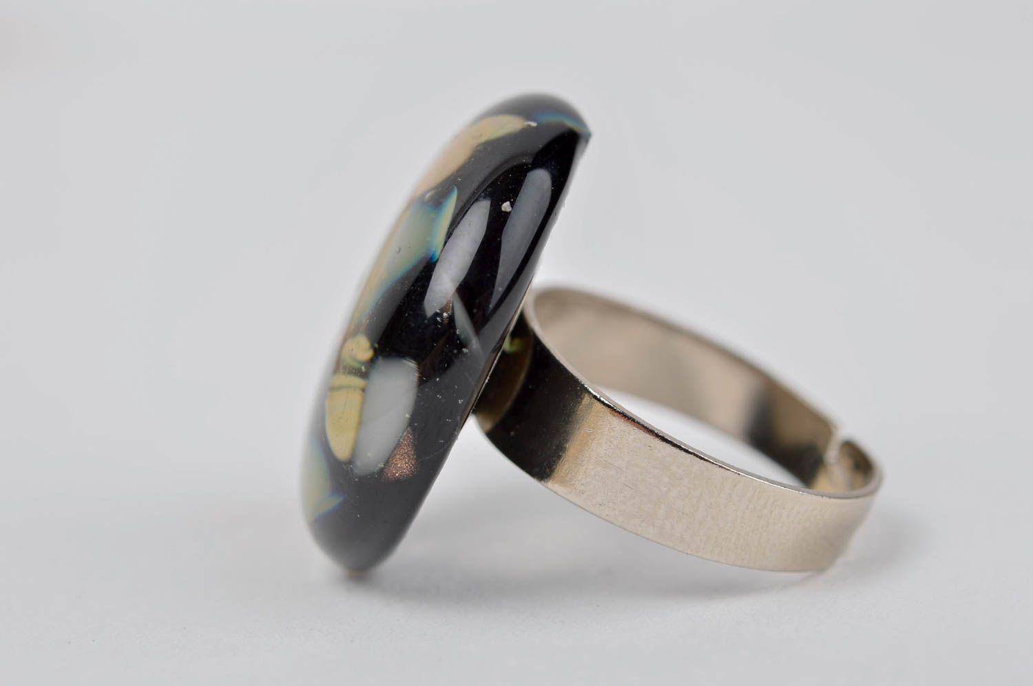Handmade schwarzer Glas Ring Damen Modeschmuck Accessoire für Frauen Fusing foto 2