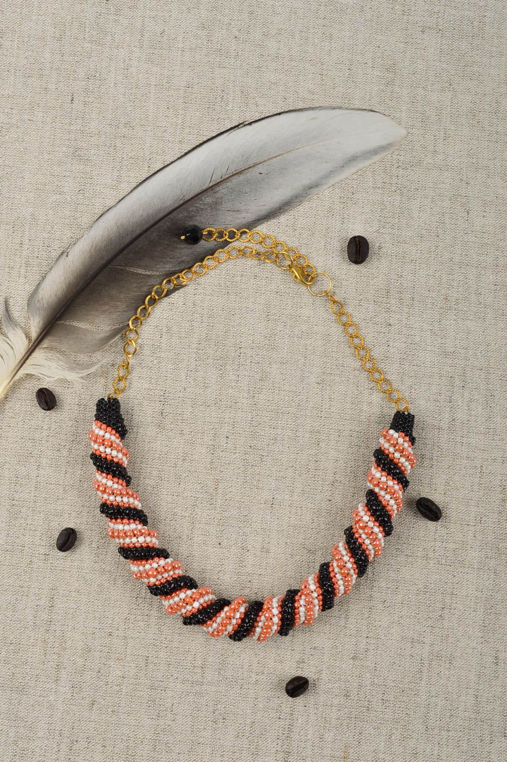 Handmade elegant necklace beaded cord necklace designer accessory for women photo 1