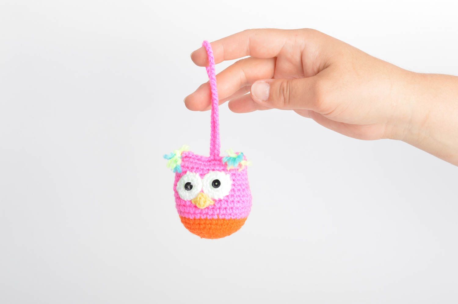 Soft beautiful designer handmade crocheted pendant present for girls owl photo 5