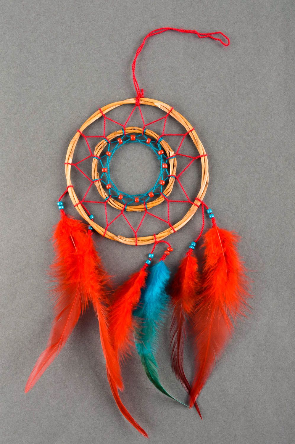 Deko Anhänger handmade originelles Geschenk Indianer Traumfänger in Rot foto 1