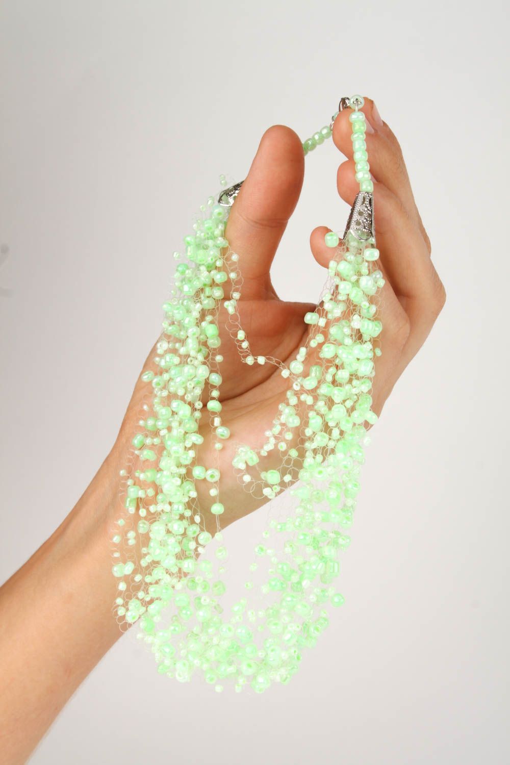 Handmade hellgrünes Damen Collier Glasperlen Halskette Accessoire für Frauen foto 5