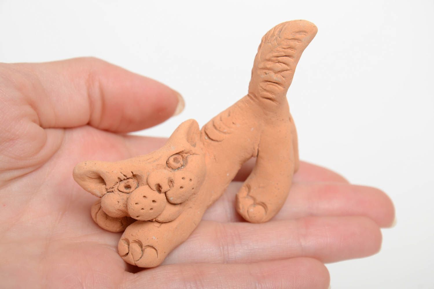 Handmade designer ceramic figurine of playful cat for home decor photo 5