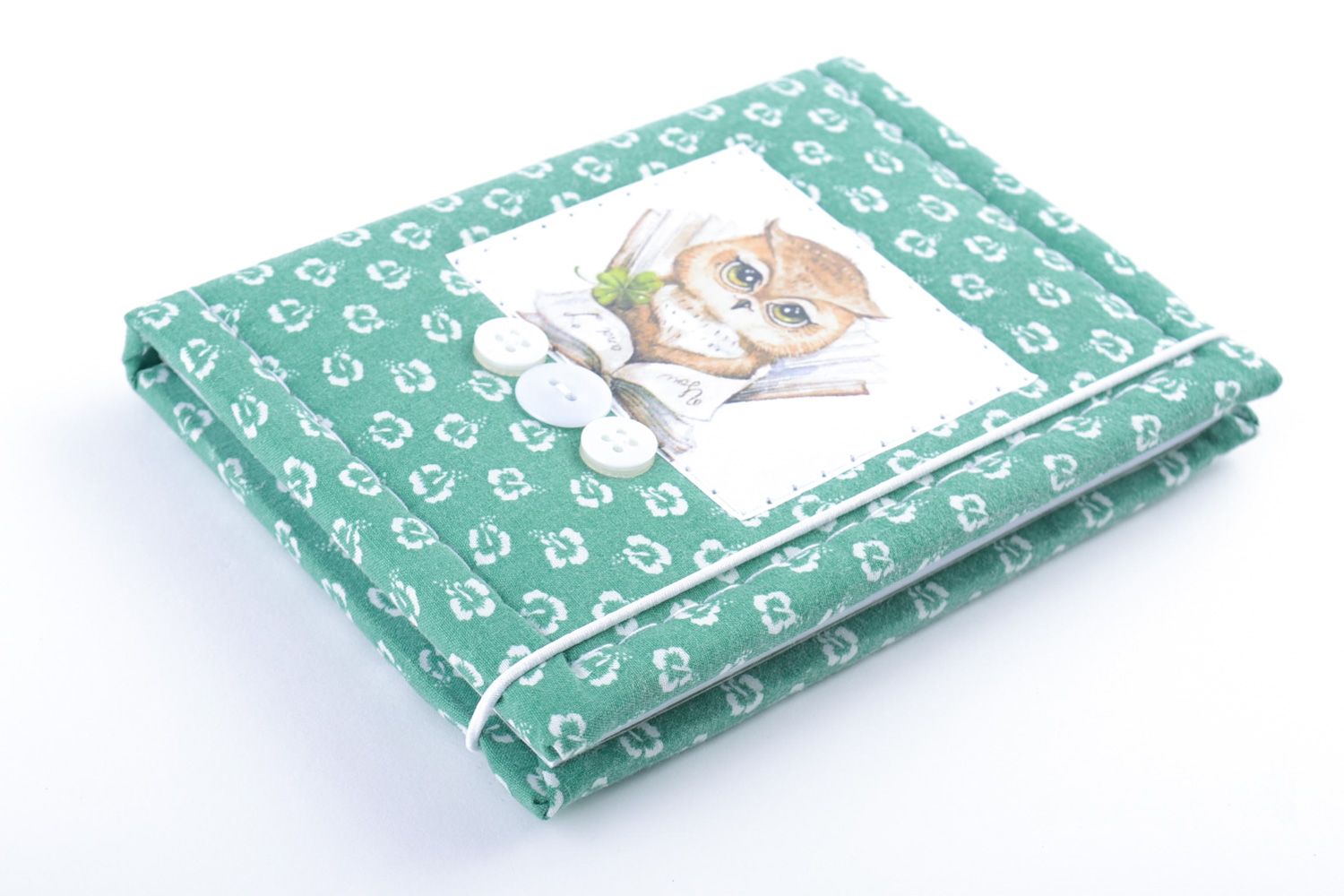 Beautiful handmade notebook with fabric cover with the image of owl photo 3