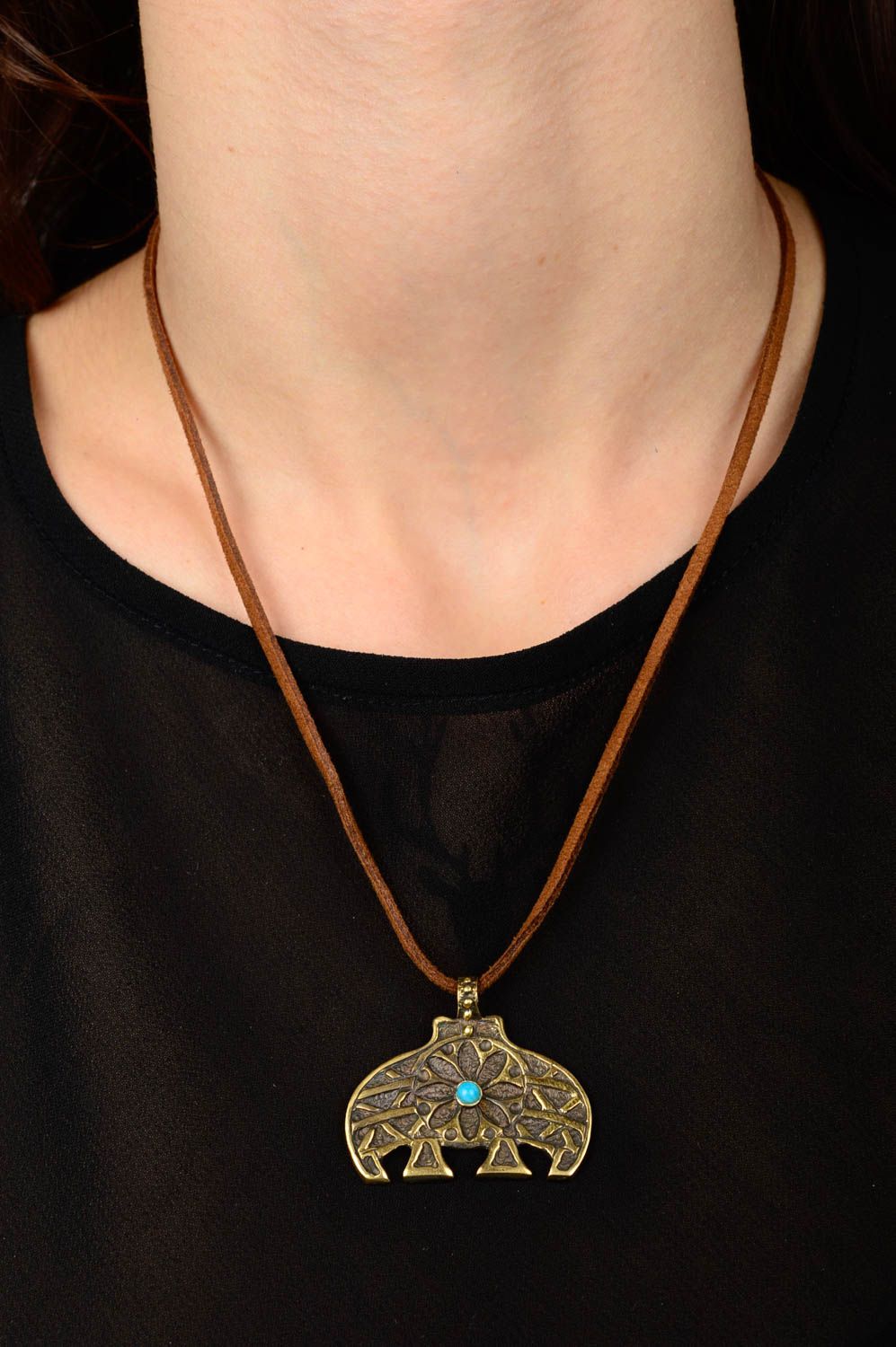 Pendentif bronze Bijou fait main perle de pierre naturelle Accessoire femme photo 2