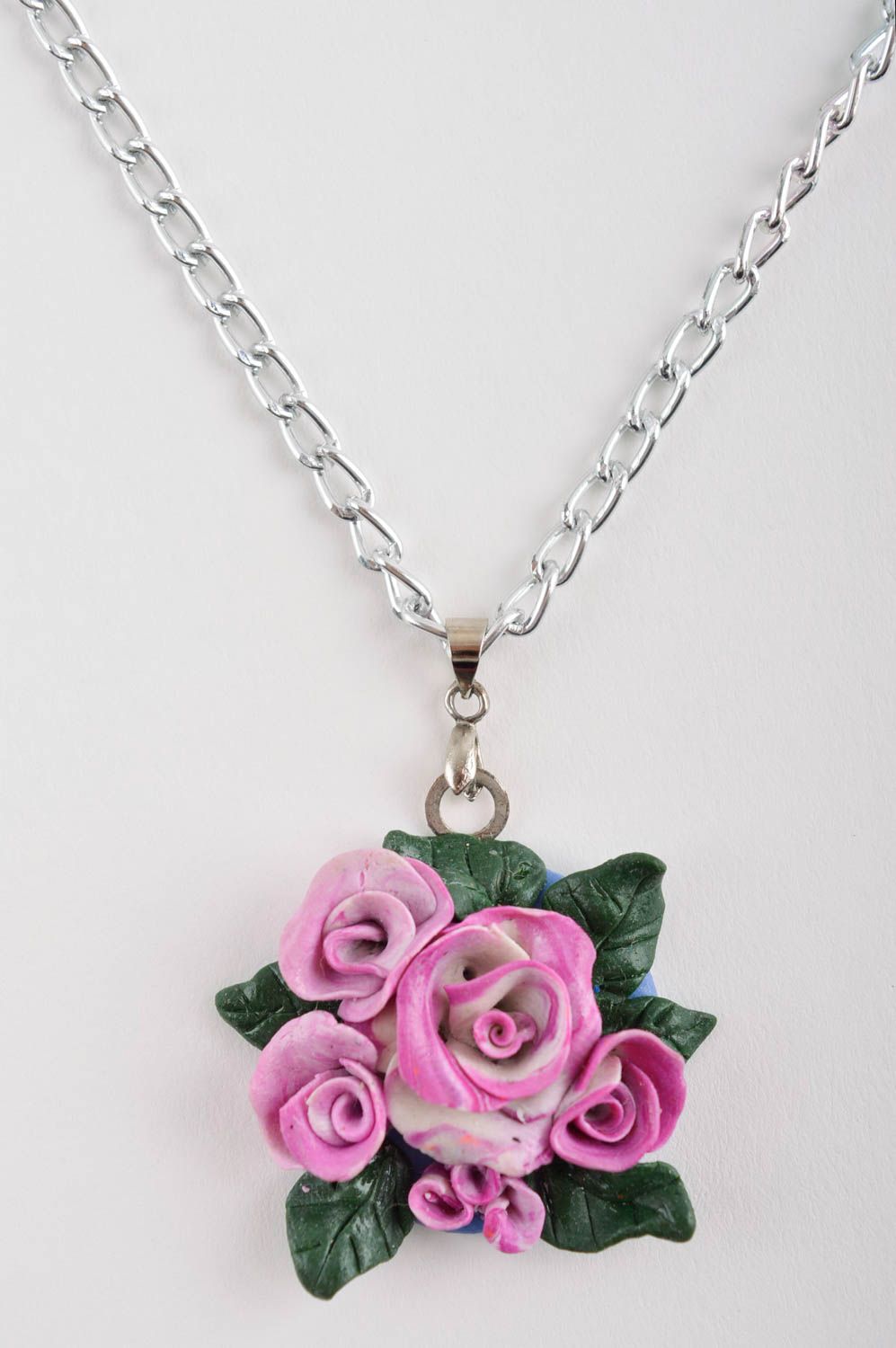 Polymer clay pendant flower pendant handmade accessories plastic jewelry photo 3