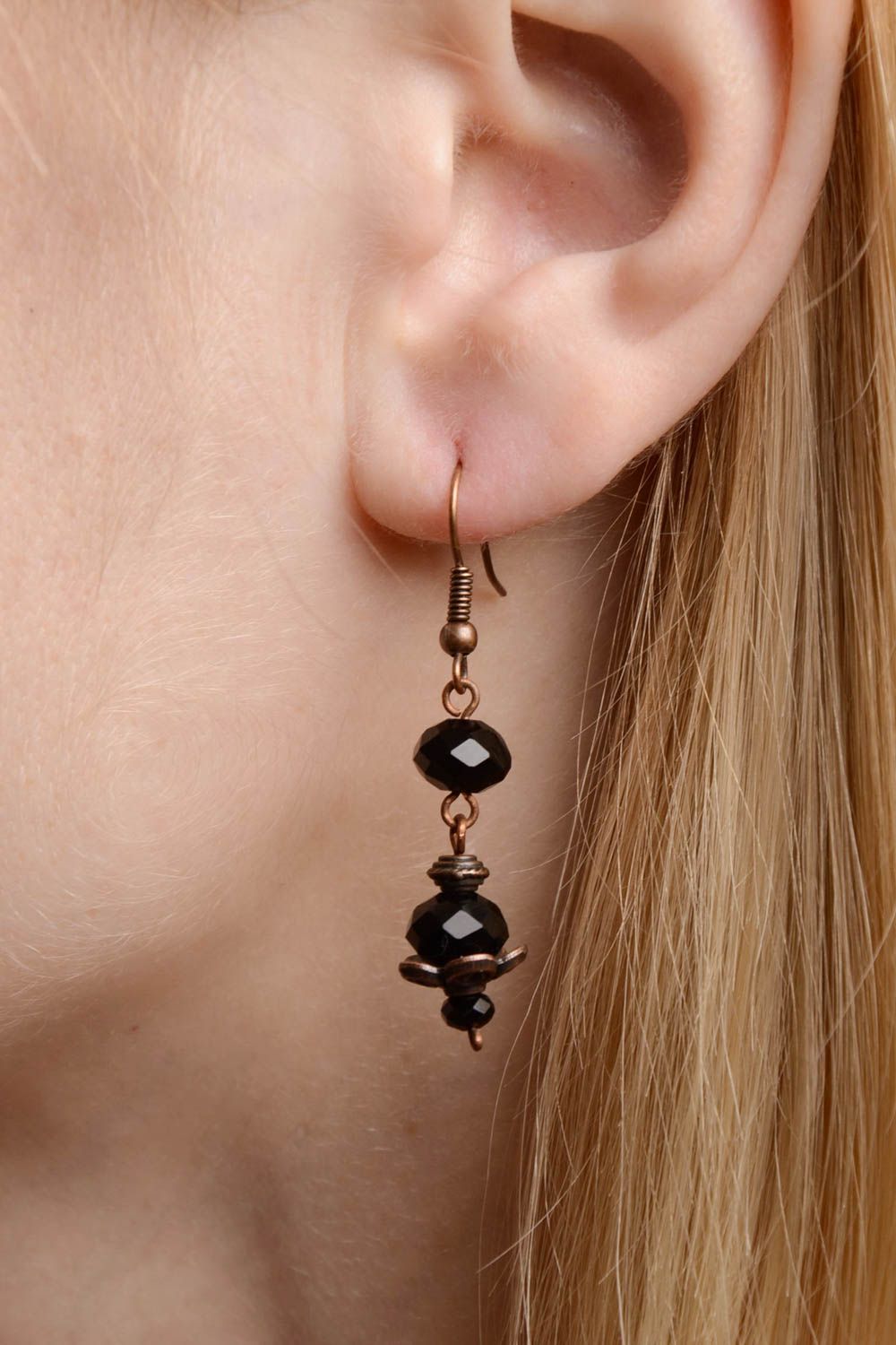 Lange Ohrringe aus Kupfer in Schwarz mit Anhängern handmade mit Achat für Frauen foto 2