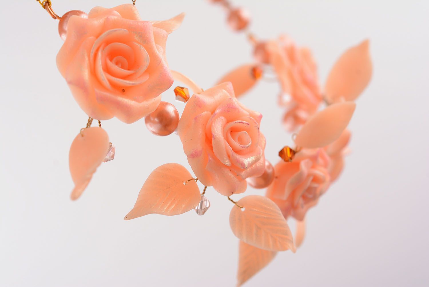 Necklace made of polymer clay Tea Rose photo 4
