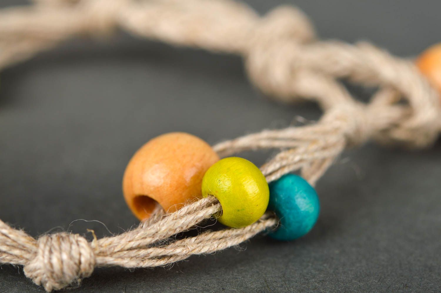Colorful handmade wooden beaded wrist three-layer rope bracelet  photo 4