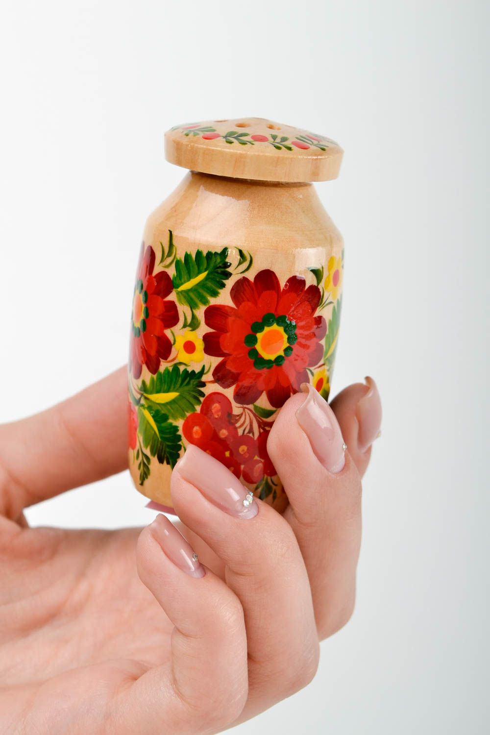 Handmade bemalte Salz Dose aus Holz Küchen Zubehör Aufbewahrung Gewürze foto 2