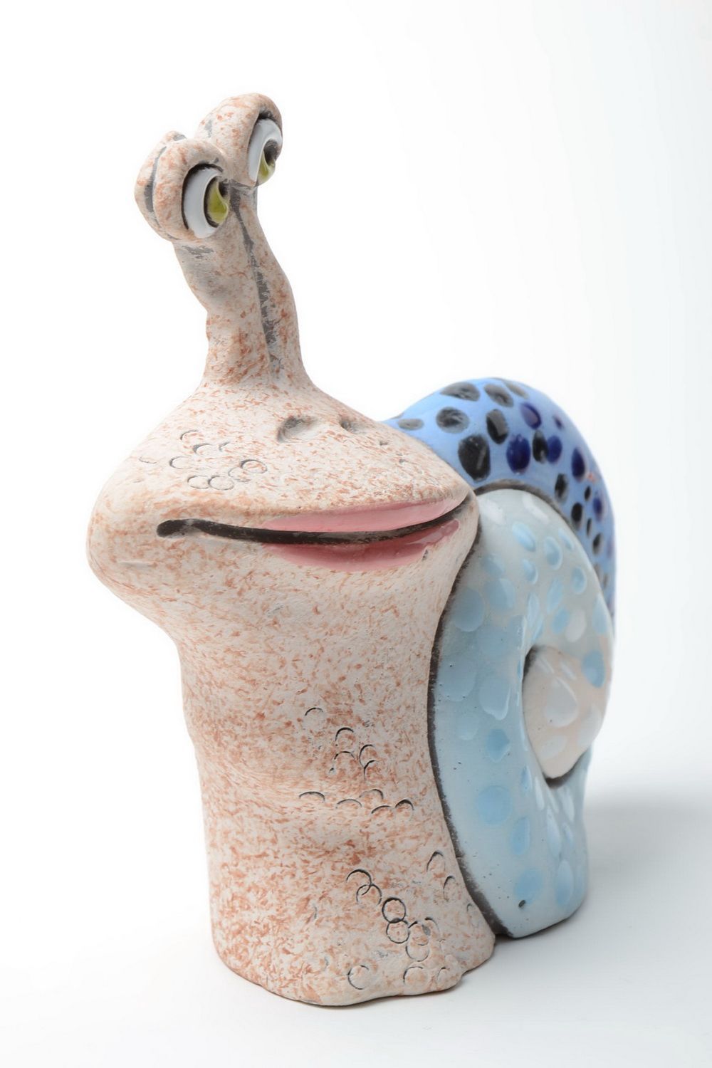 Handmade funny semi porcelain painted figurine in the shape of smiling snail photo 2