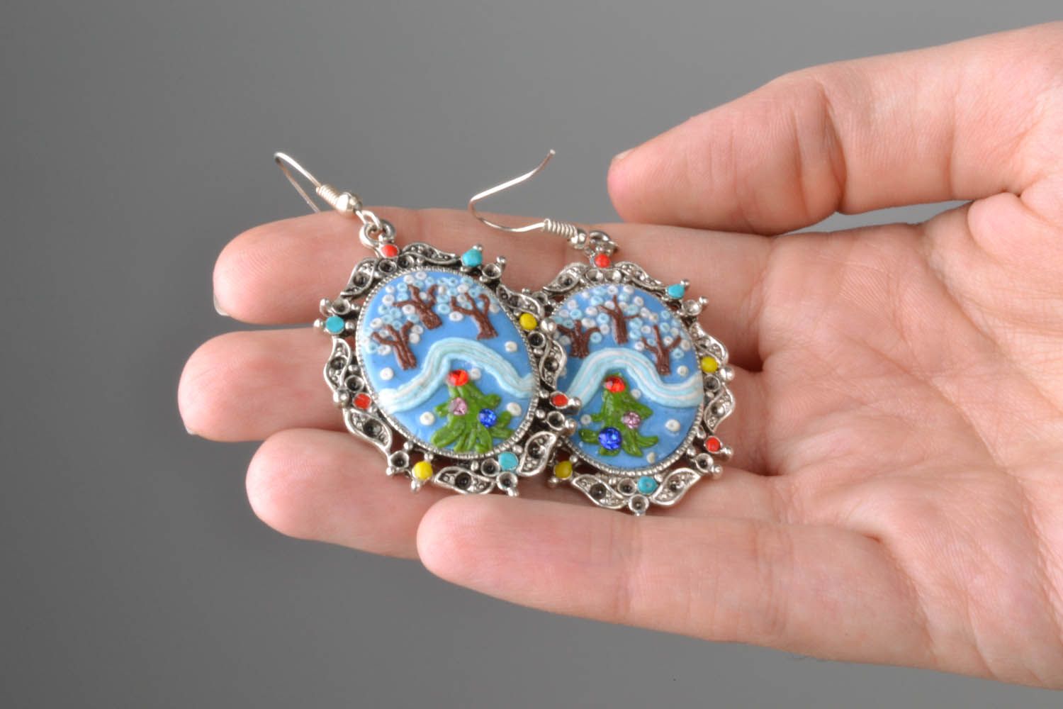 Polymer clay earrings Winter Time photo 2