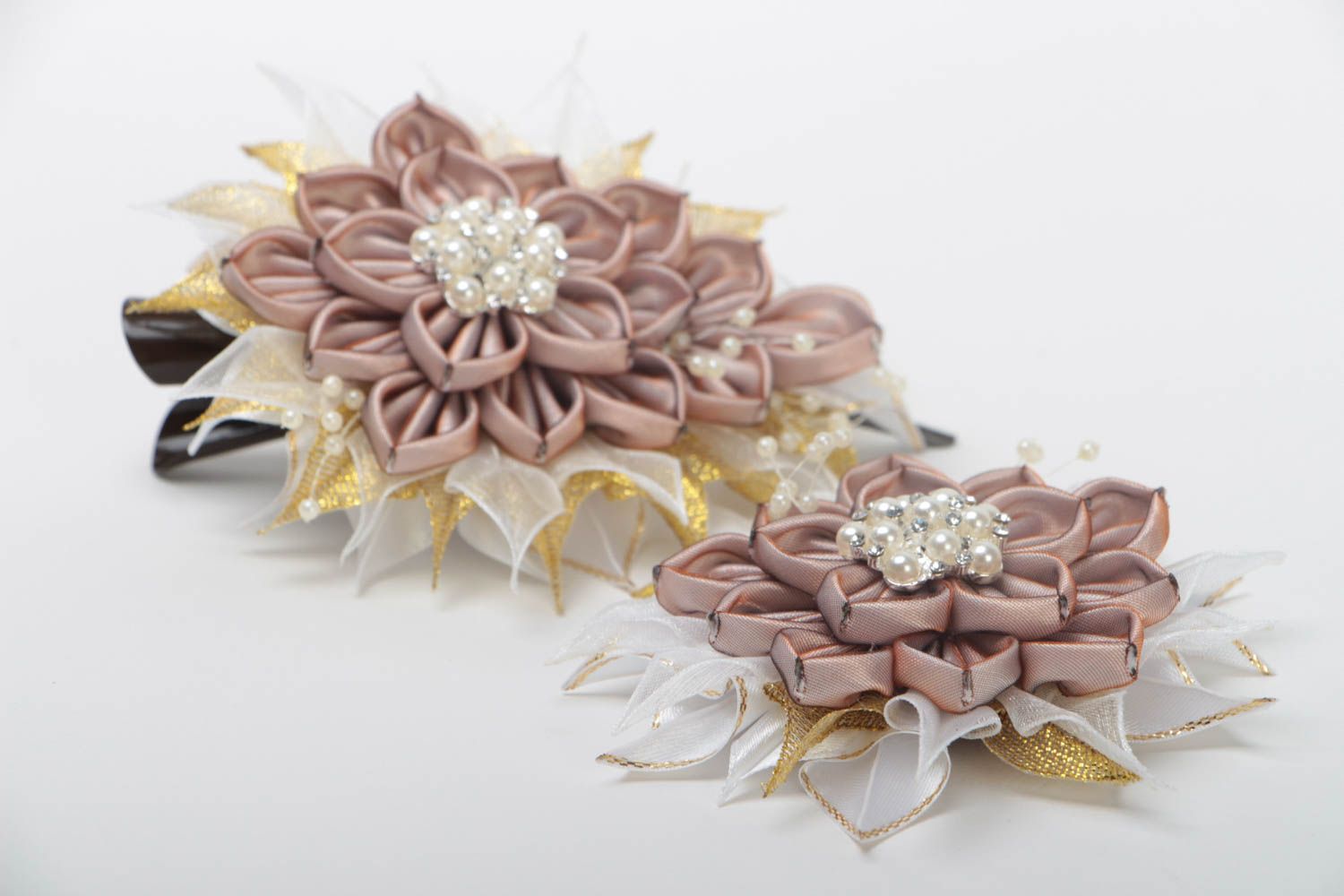 Set of 2 accessories handmade flower barrette and brooch gifts for her photo 3