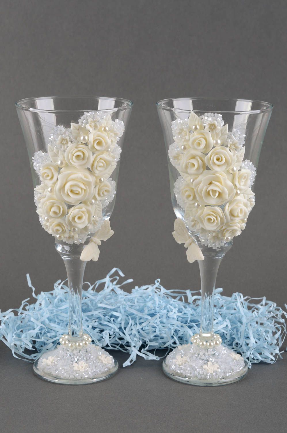 Verres à champagne fait main Vaisselle en verre 2 pcs Cadeau mariage avec décor photo 1