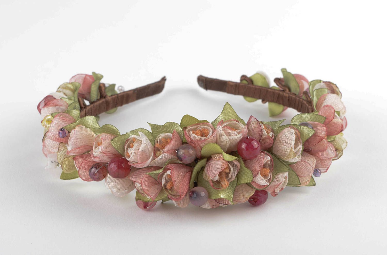 Diadema artesanal accesorio para el cabello con flores rosa regalo original foto 3