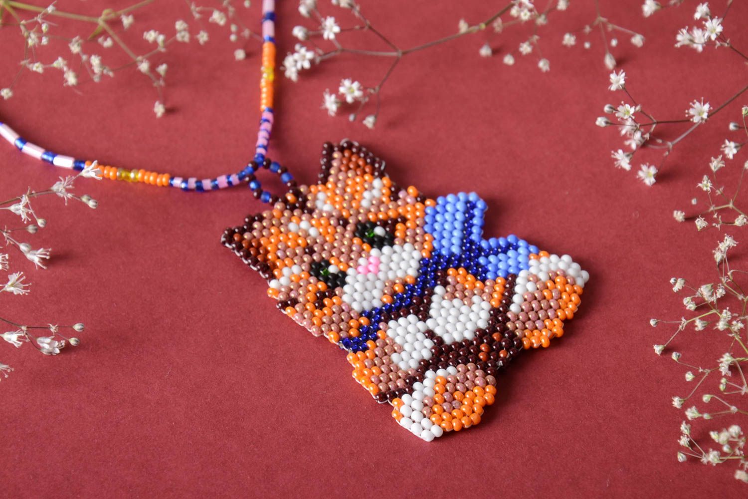 Handmade beaded pendant cute designer accessory pendant in shape of cat photo 1