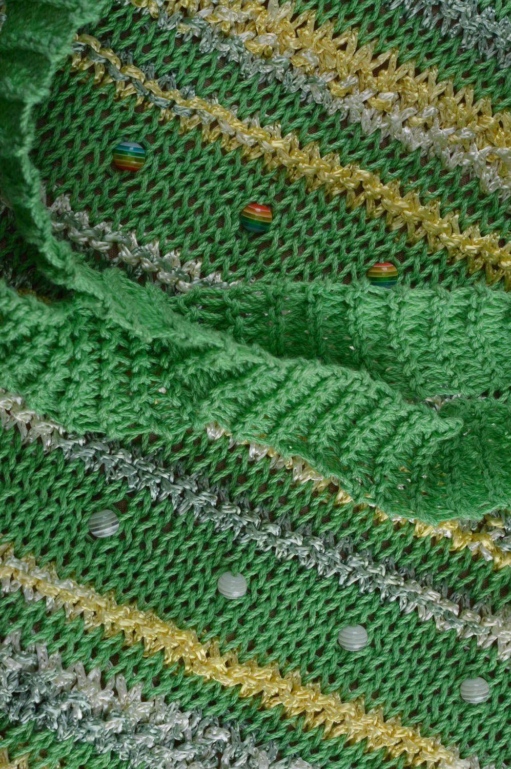 Beautiful handmade women's green crochet shoulder bag with long handles photo 2