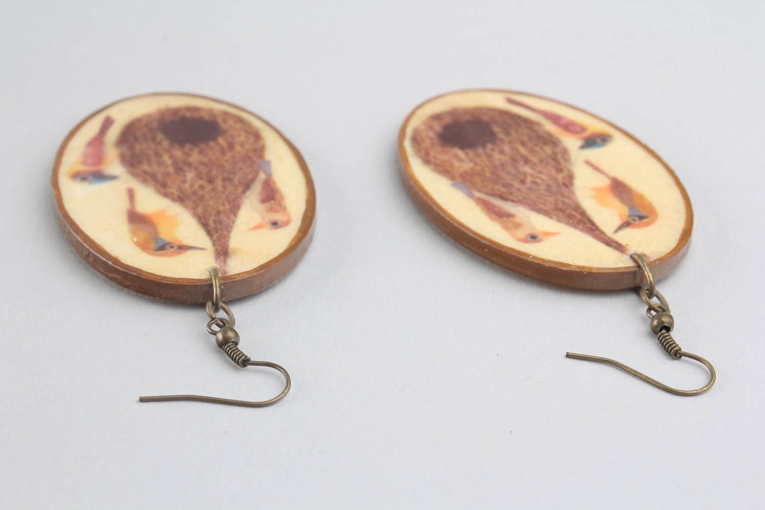 Pendant earrings made of wood Birds photo 2