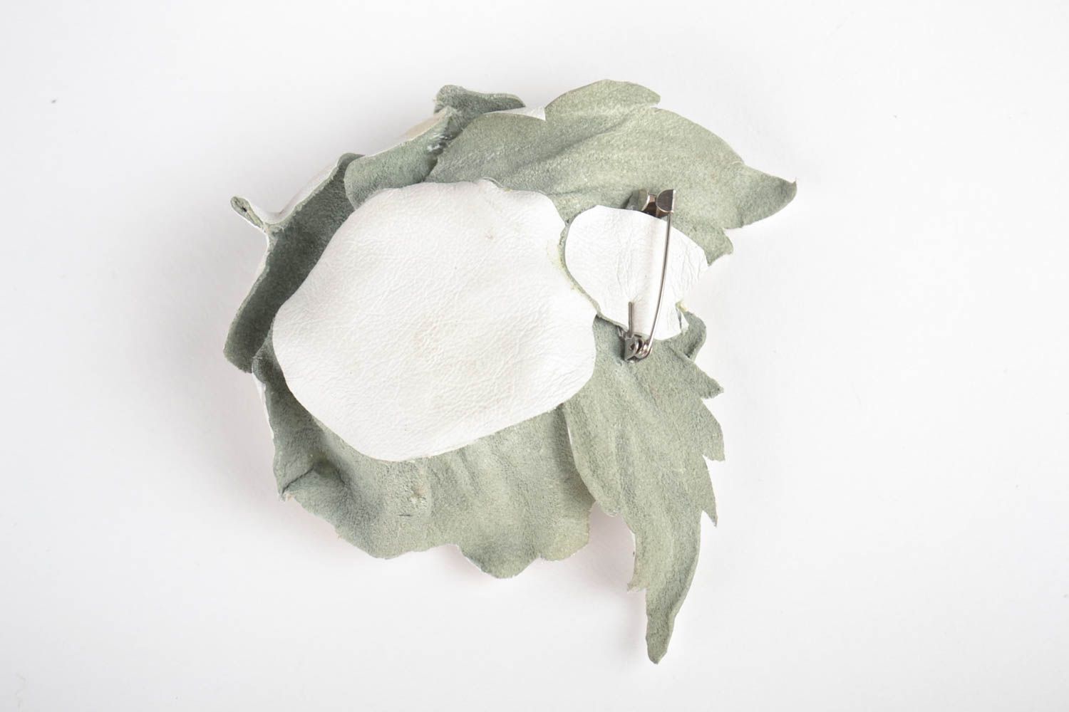 White rose designer brooch made of leather handmade unique accessories for woman photo 2