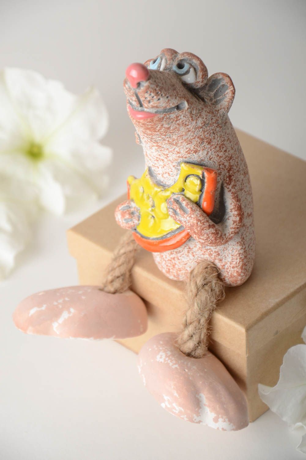 Handmade Keramik Spardose Geschenk für Kinder Haus Deko aus Ton Maus mit Käse foto 1