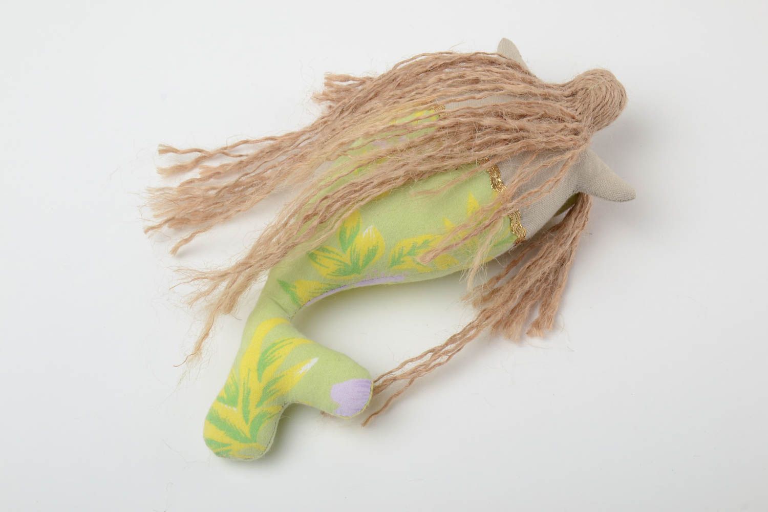 Petite poupée décorative en lin et toile de coton gris-vert faite main Sirène photo 4