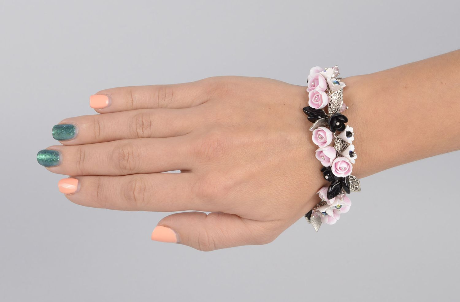 Bracelet fantaisie pâte polymère Bijou fait main fleurs design Accessoire femme photo 6