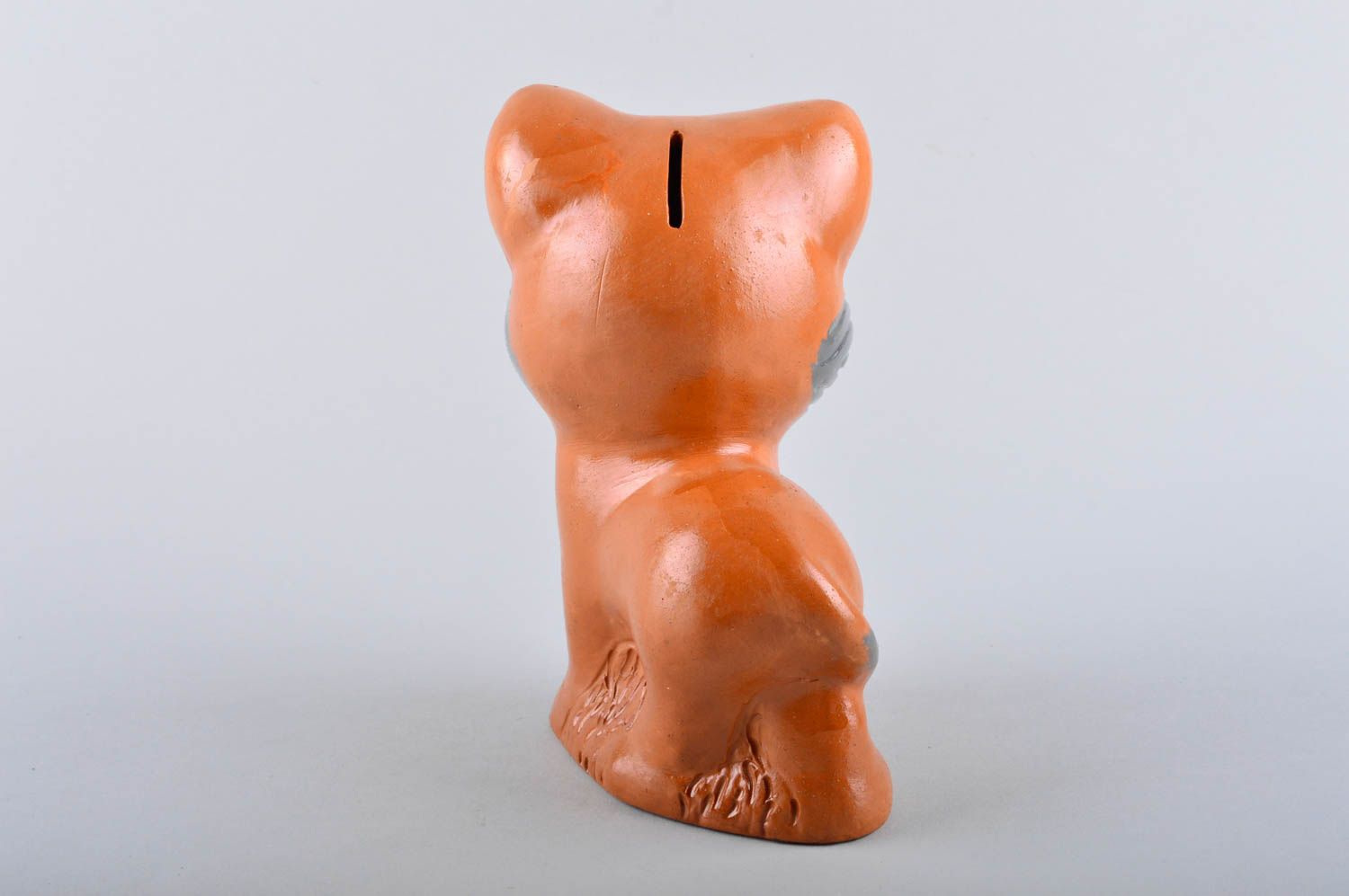 Handmade Keramik Spardose Haus Deko Geschenk für Kinder originell Katze orange foto 4